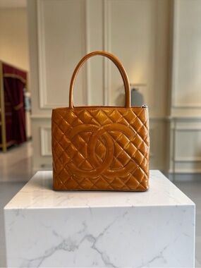 Authentic Chanel Cambon Medium Orange Patent Tote | Made in France